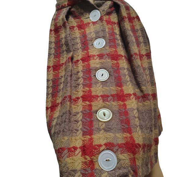 1960s Vintage Handmade Wool Puffy Pleated Big Button Front Tulip Skirt Size XS - Picture 4 of 5